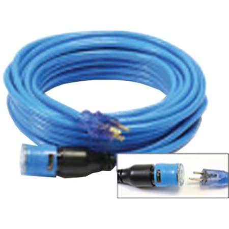 Century SJTW Locking Extension Cord, 12 AWG, 12/3, 1 Outlets, Blue, PC, 50 ft D14412050BL